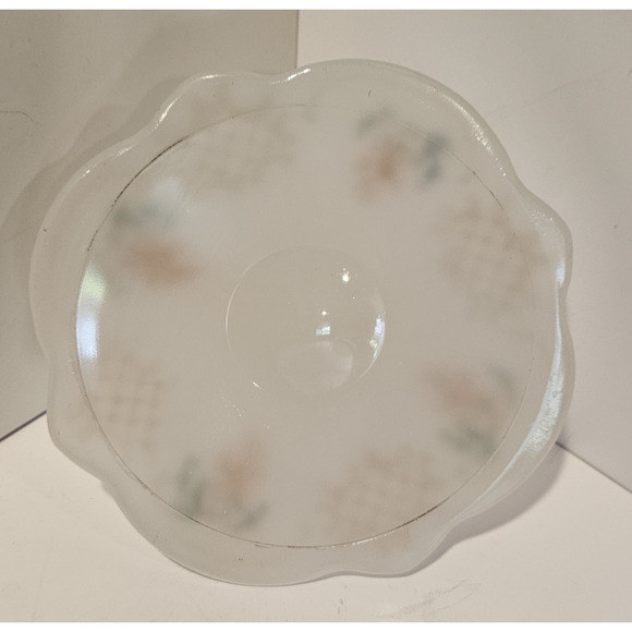 Vintage Frosted Glass Candlestick Holder Resting Dish Painted Flowers Scallop - Picture 3 of 6